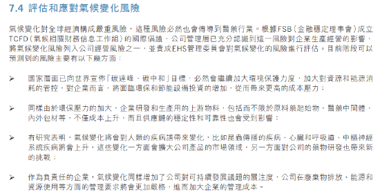 翰森制药凭证TCFD建议举行了系统性天气评估